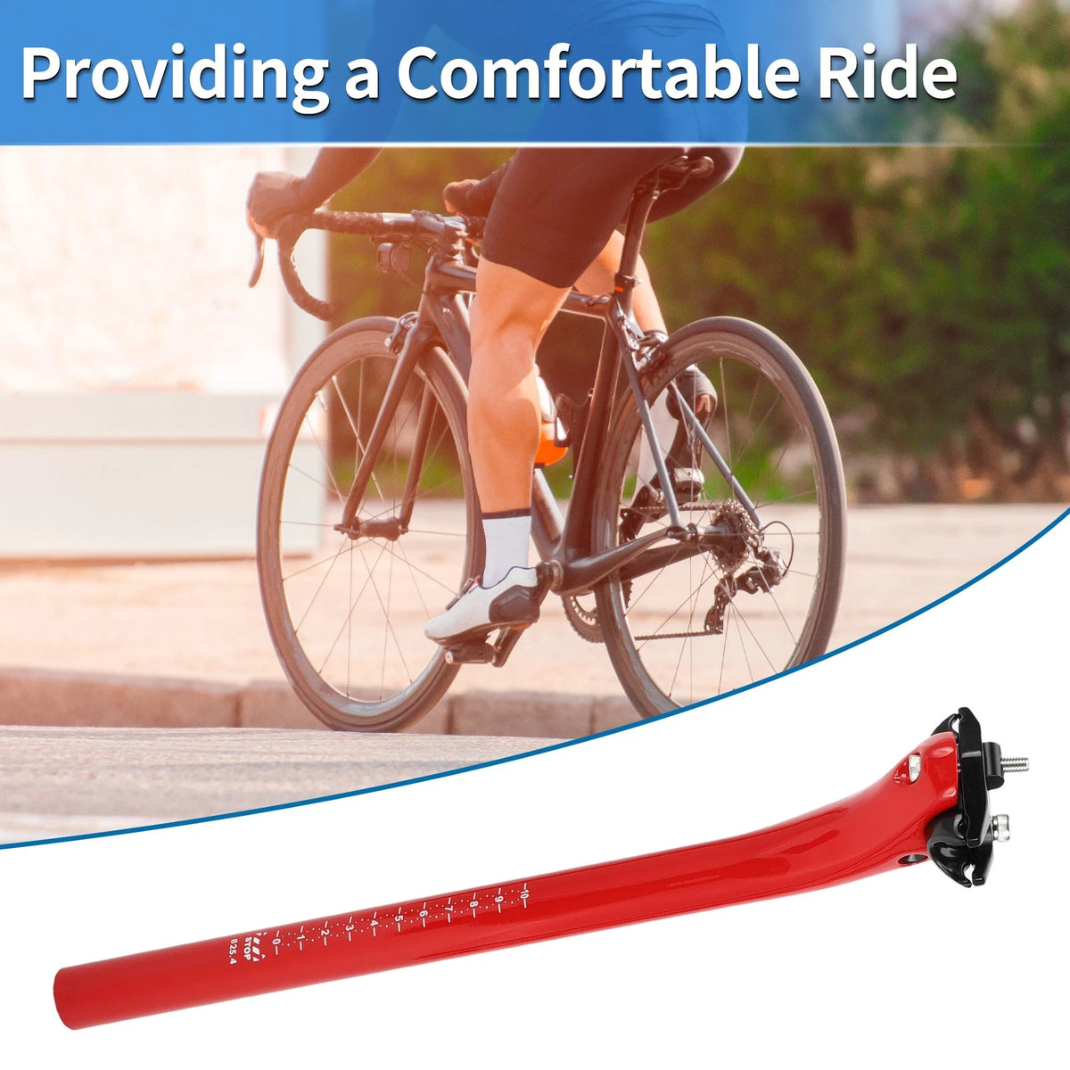 Seat Post Set 25.4x400mm Lightweight for Bike Saddle Tube Carbon Fiber Red