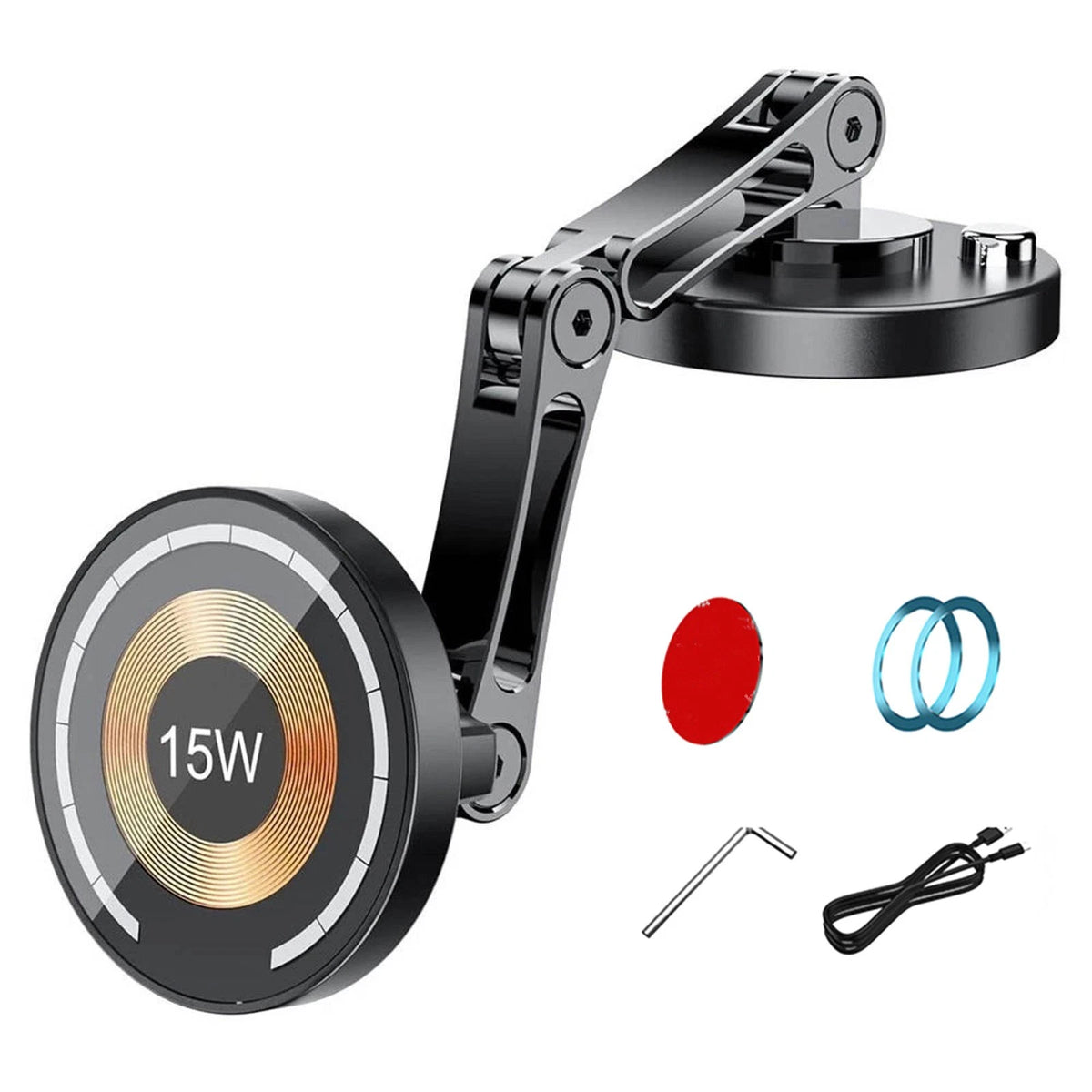Magnetic Phone Mount with 15W Wireless Charging for iPhone Android Devices