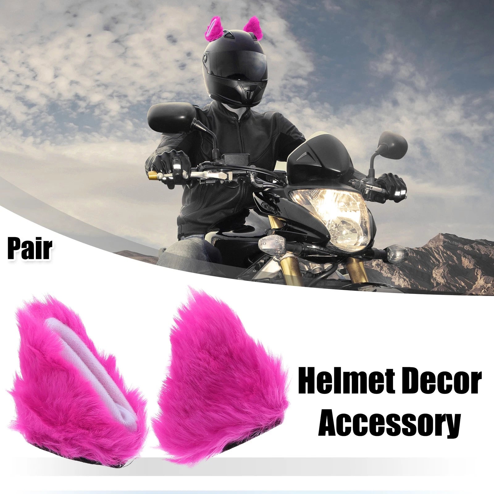 Helmet Decor Cat Ears Plush Pair for Bicycle Motorcycle (Rose Red White) (—)