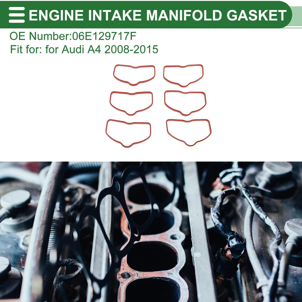 Lower Engine Intake Manifold Gasket Replacement for Audi A4 (2008–2015) 6pc