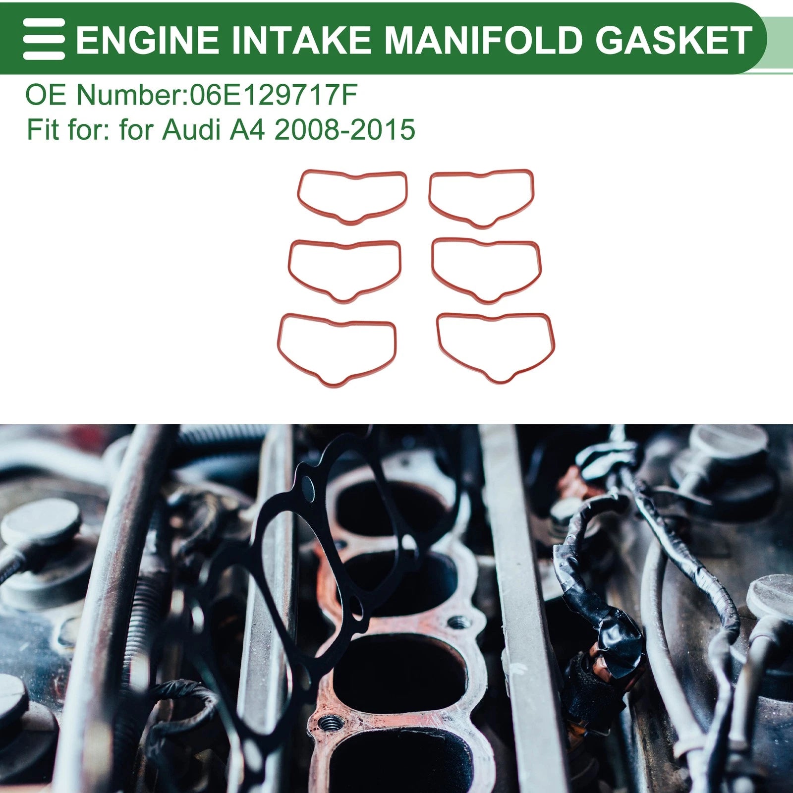 Lower Engine Intake Manifold Gasket Replacement for Audi A4 (2008–2015) 6pc