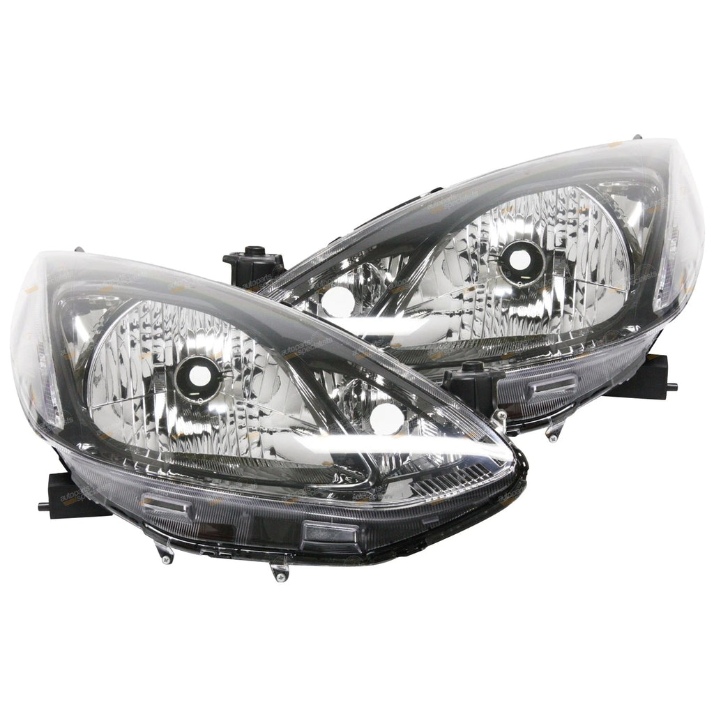 2X Black Headlights Pair for Mazda 2 DE Genki Maxx Neo (2007–2014)