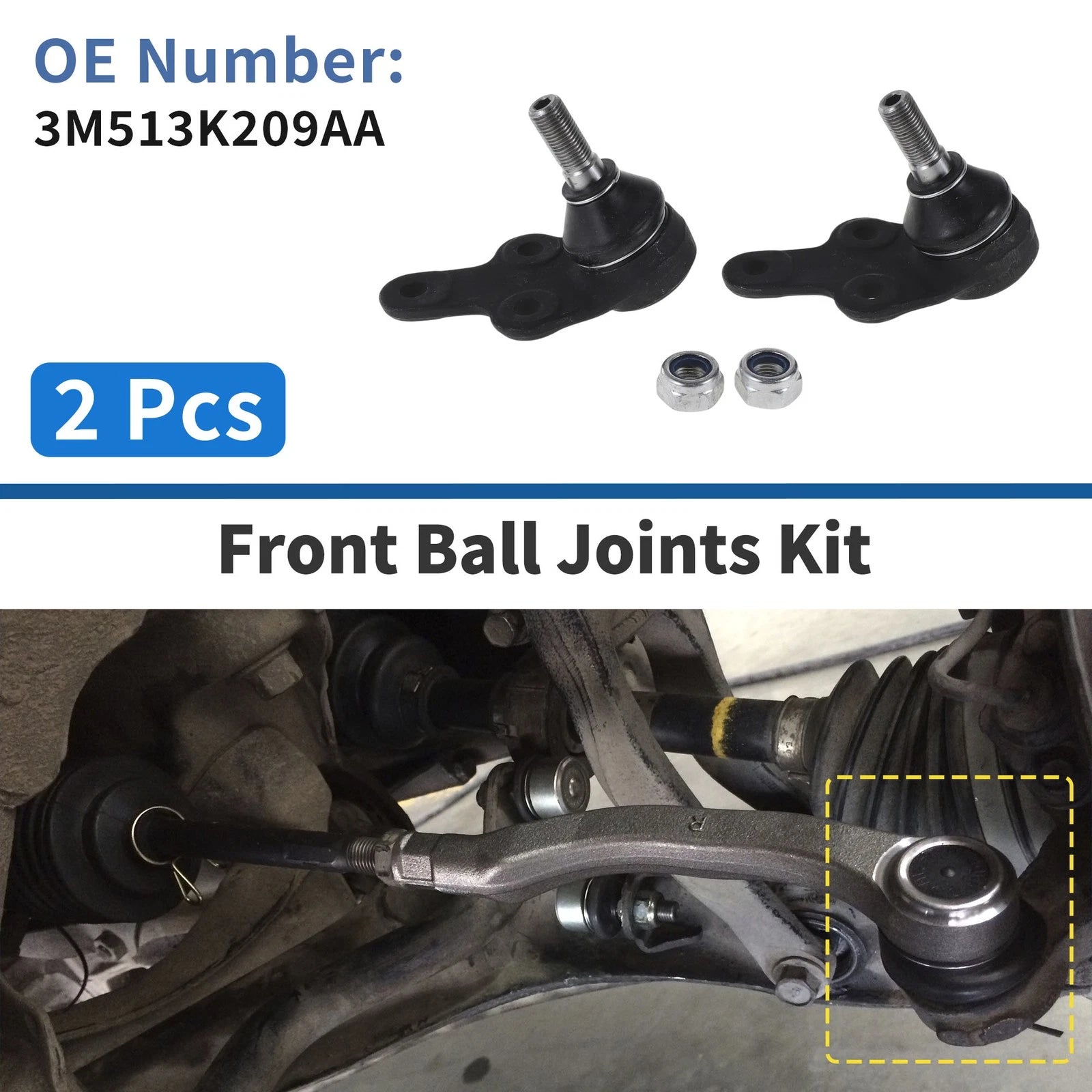 2X Front Lower Ball Joints for Ford Focus (2004–2011) No. 3M513K209AA