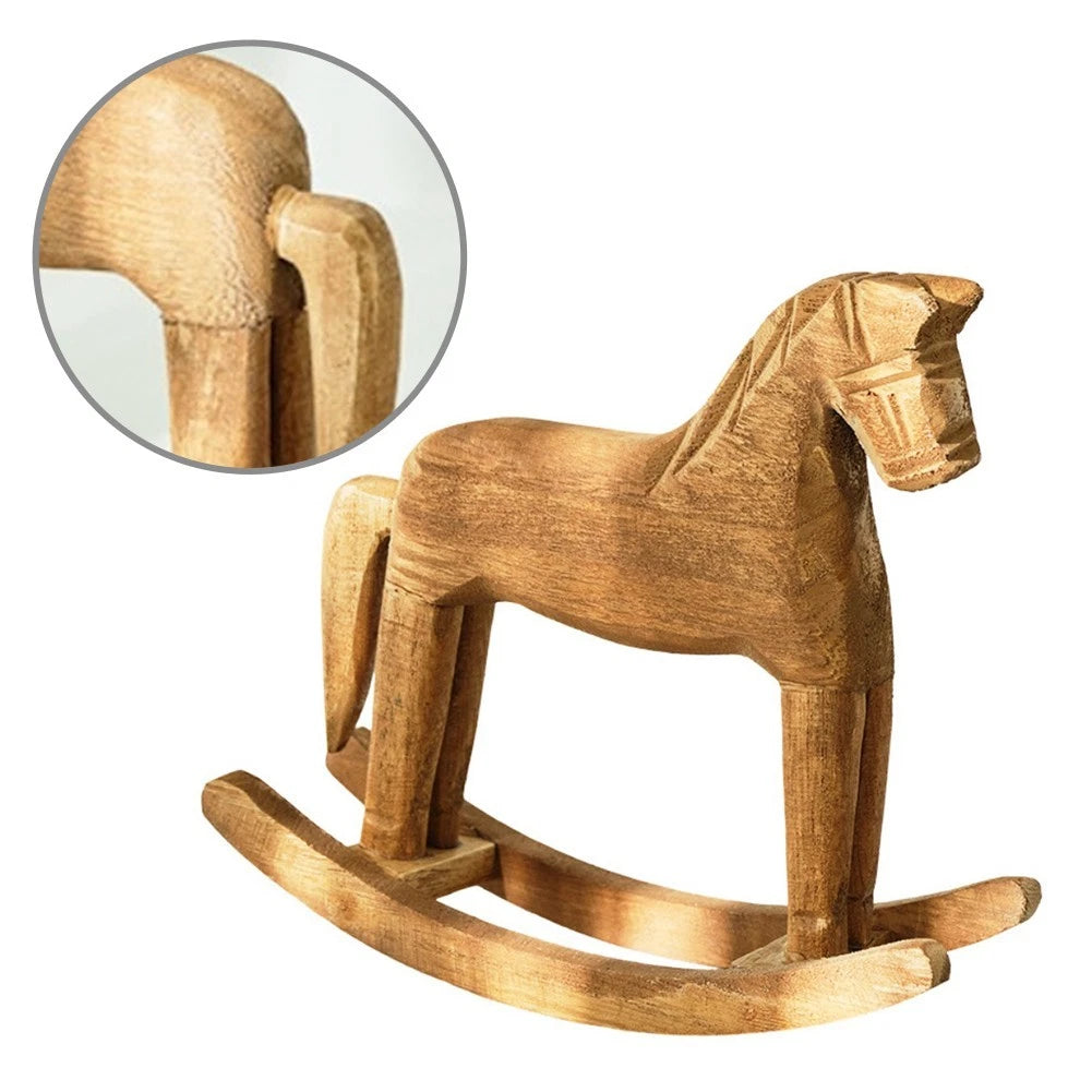 Wooden Rocking Horse Table Decor for Home and Office Spaces