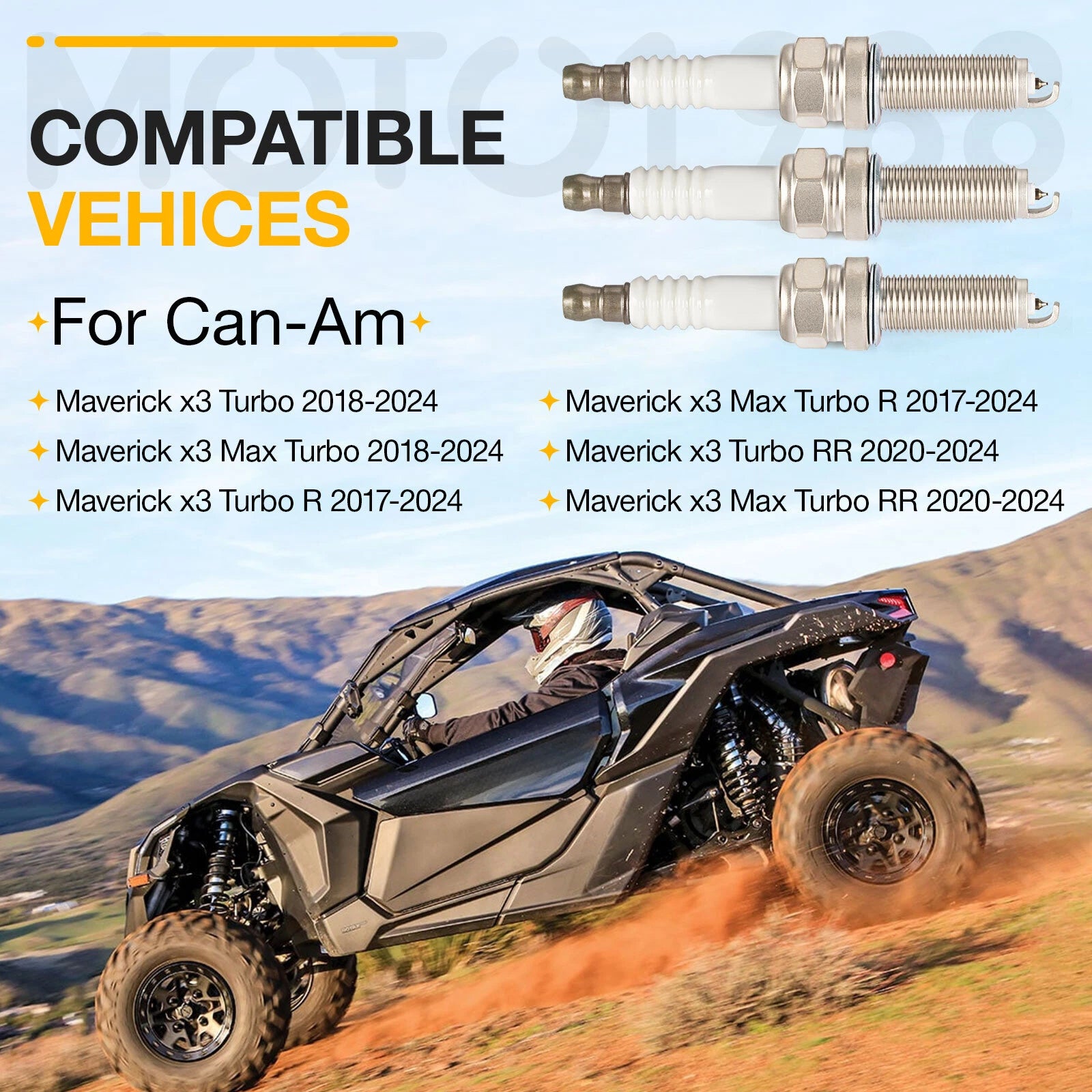 Set of 3 Iridium Spark Plugs for Can-Am Maverick X3 Turbo Max RR (2017–2024)