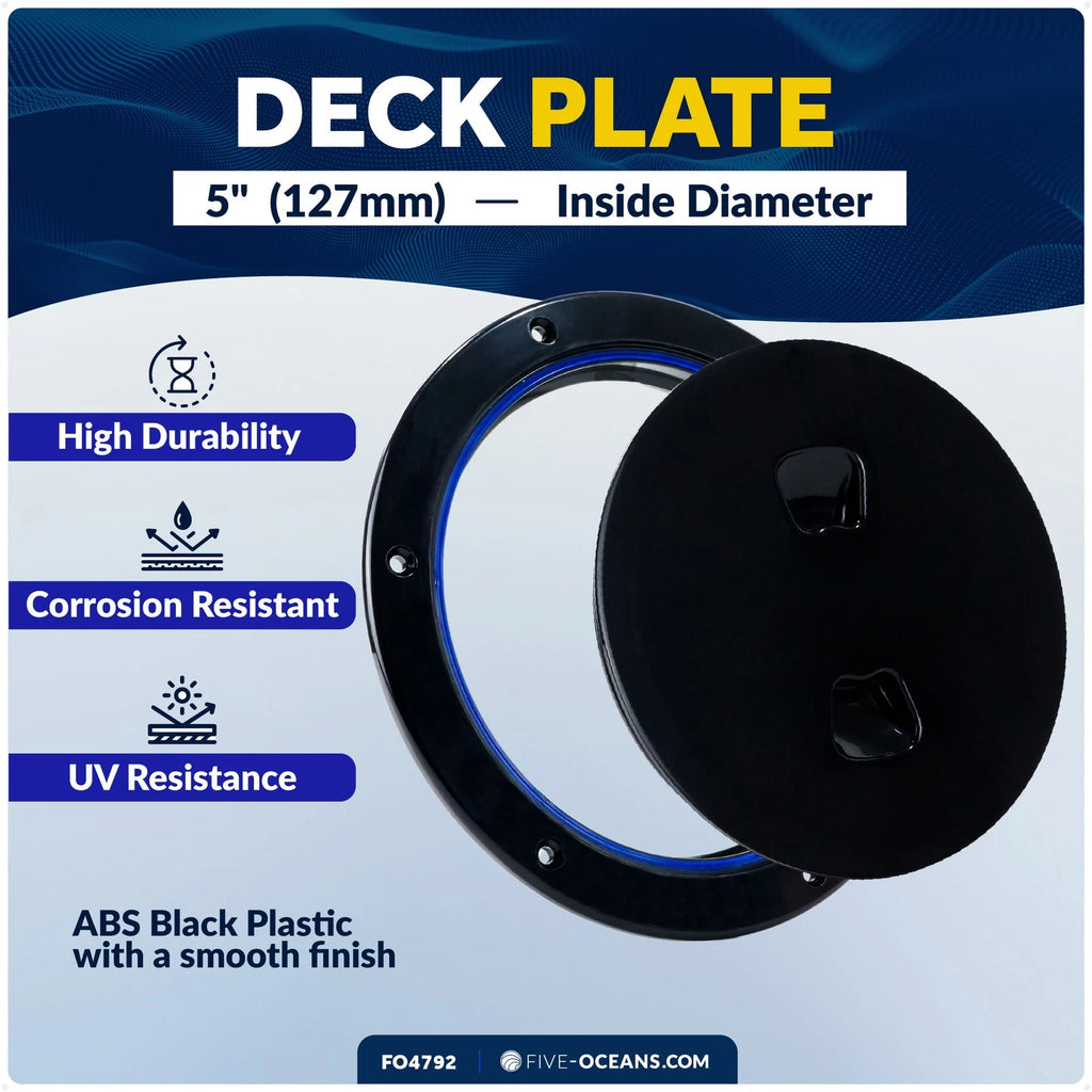 5" Round Inspection Deck Plate for Boat (FO4792) - Black