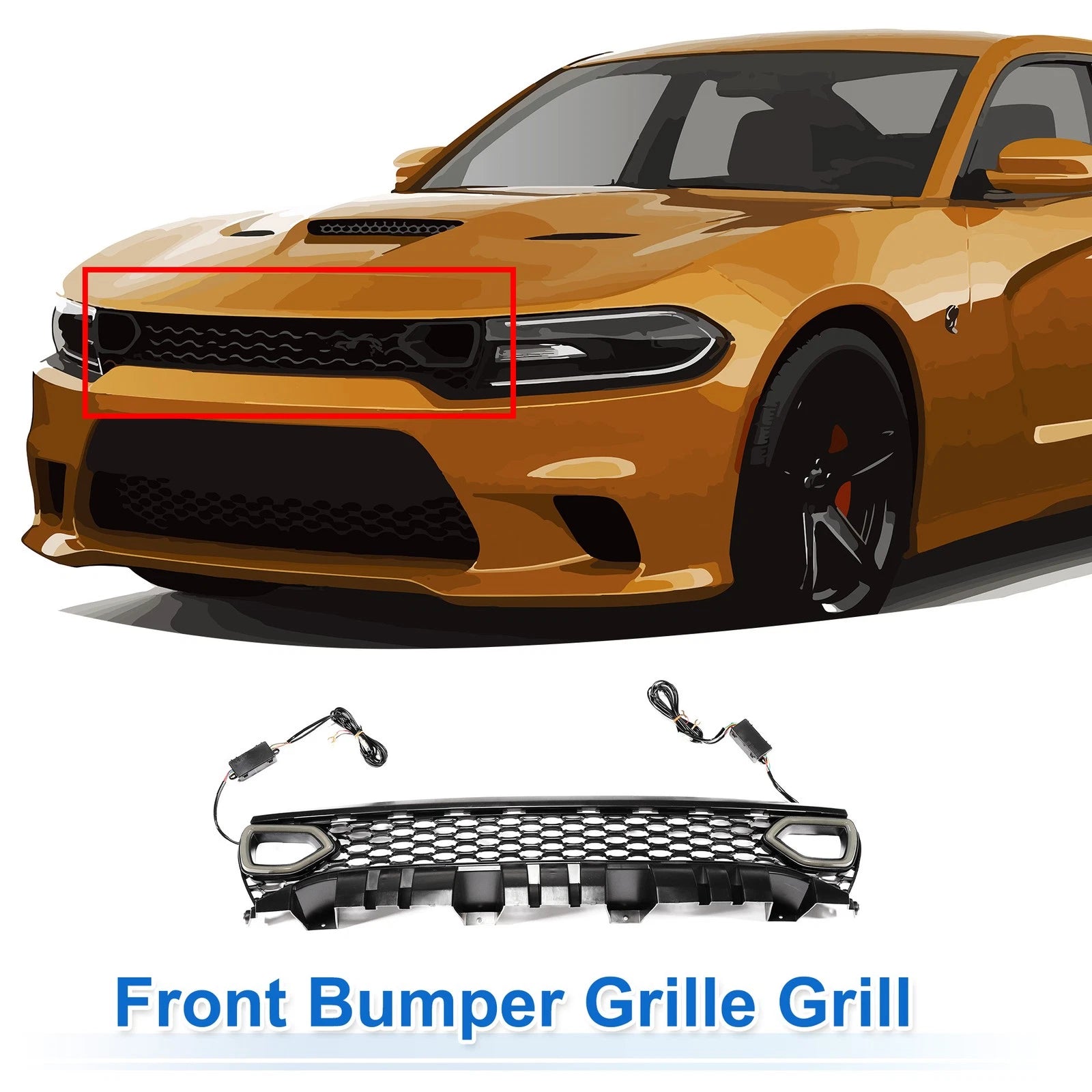 Front Upper Hood Bumper Grille Grill Replacement for Dodge Charger (2015–2023)