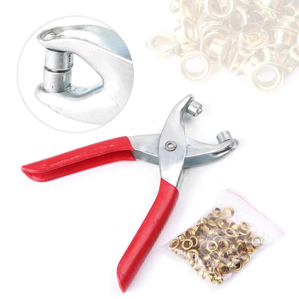 For DIY Shoes Clothes Manual 100 Eyelets + Grommet Pliers Eyelets Set Tools