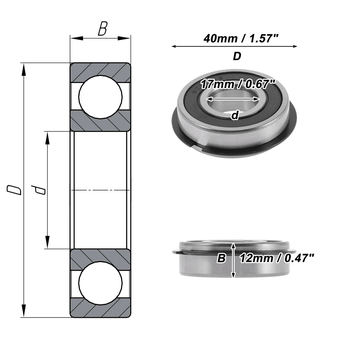 6203NR2RS Deep Groove Ball Bearing for Scooter Skateboard (17x40x12mm)