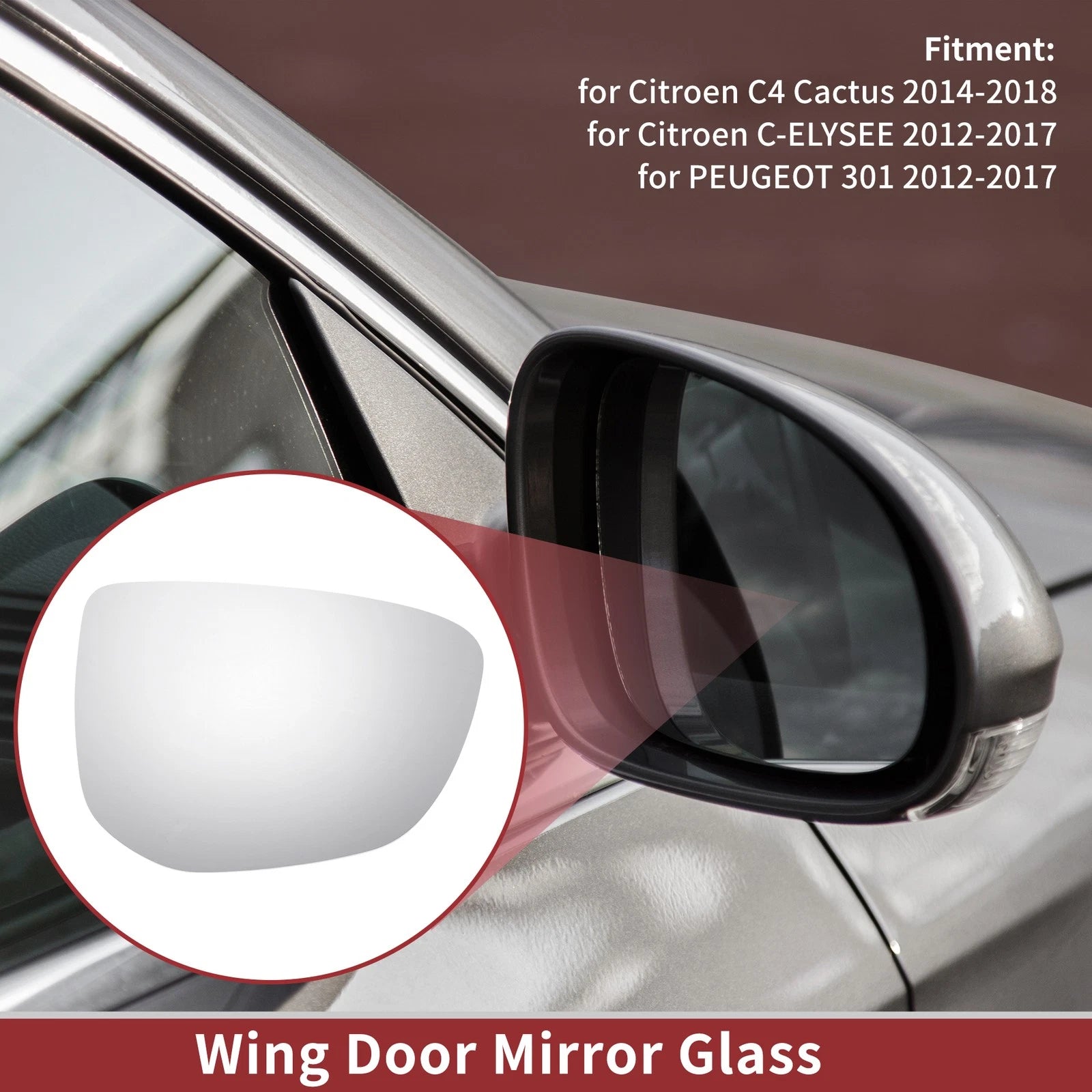 Right Side Wing Mirror Glass for Citroen C4 Cactus (2014–2018)