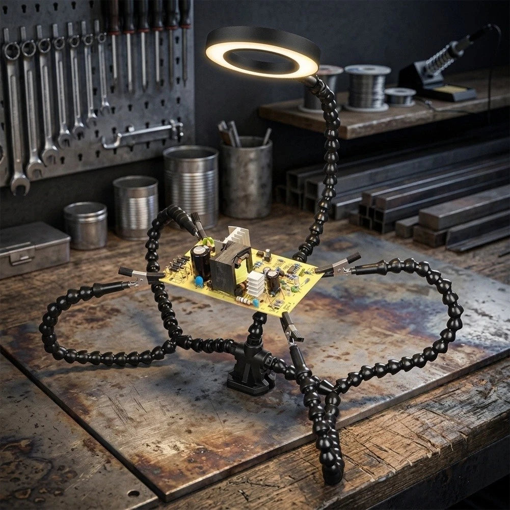 Table Mounted Soldering Aid with 360° Rotating Clamps and Silicone Jaw