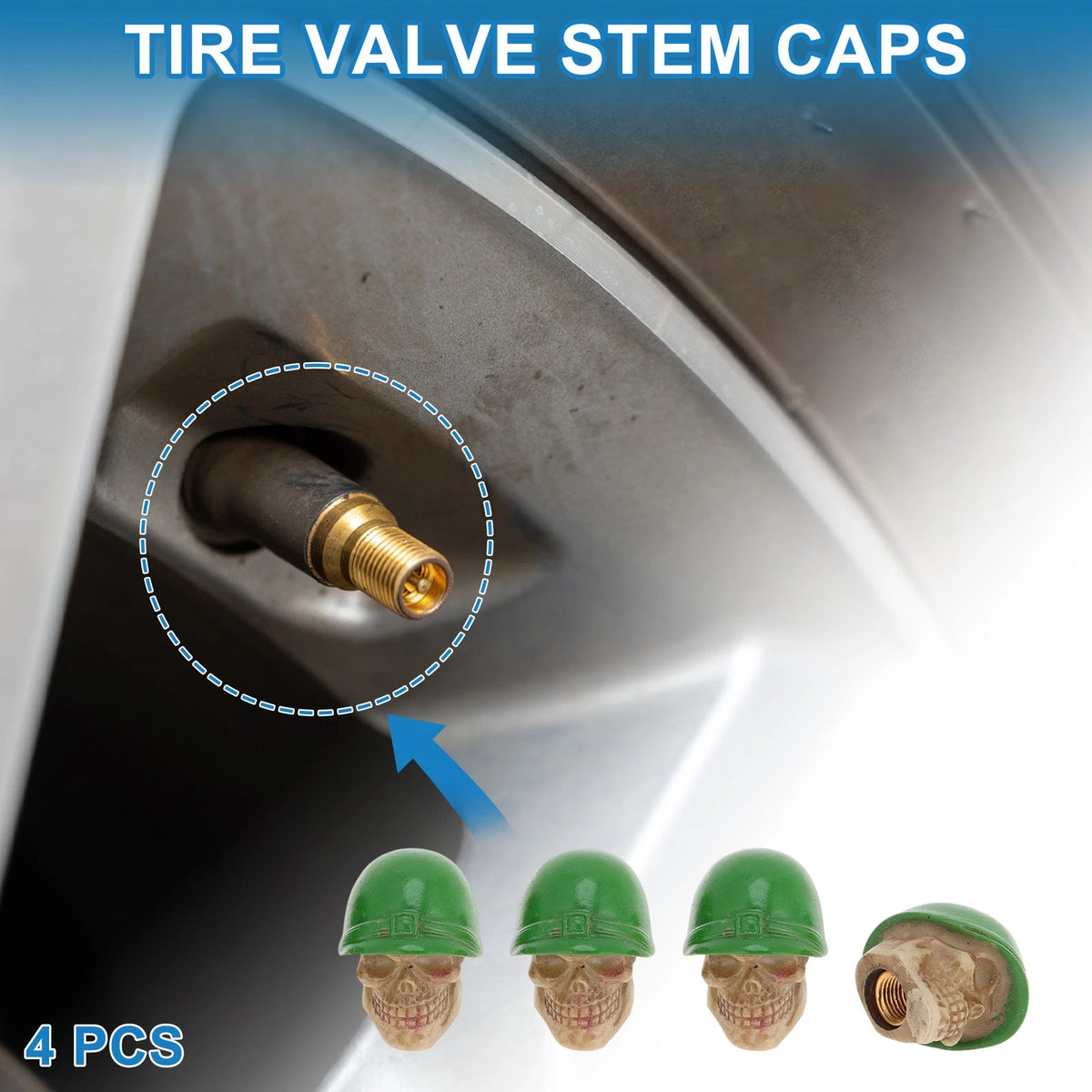 Tire Valve Stem Caps Replacement Dust Covers Green for Car Bicycle 4 Pcs