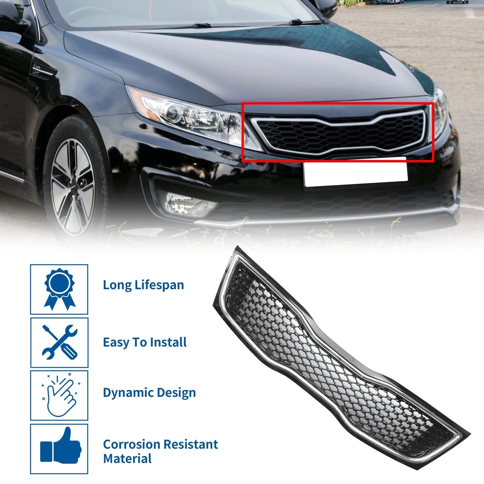 Front Upper Bumper Grille for Kia Optima (2014–2015) Black Chrome