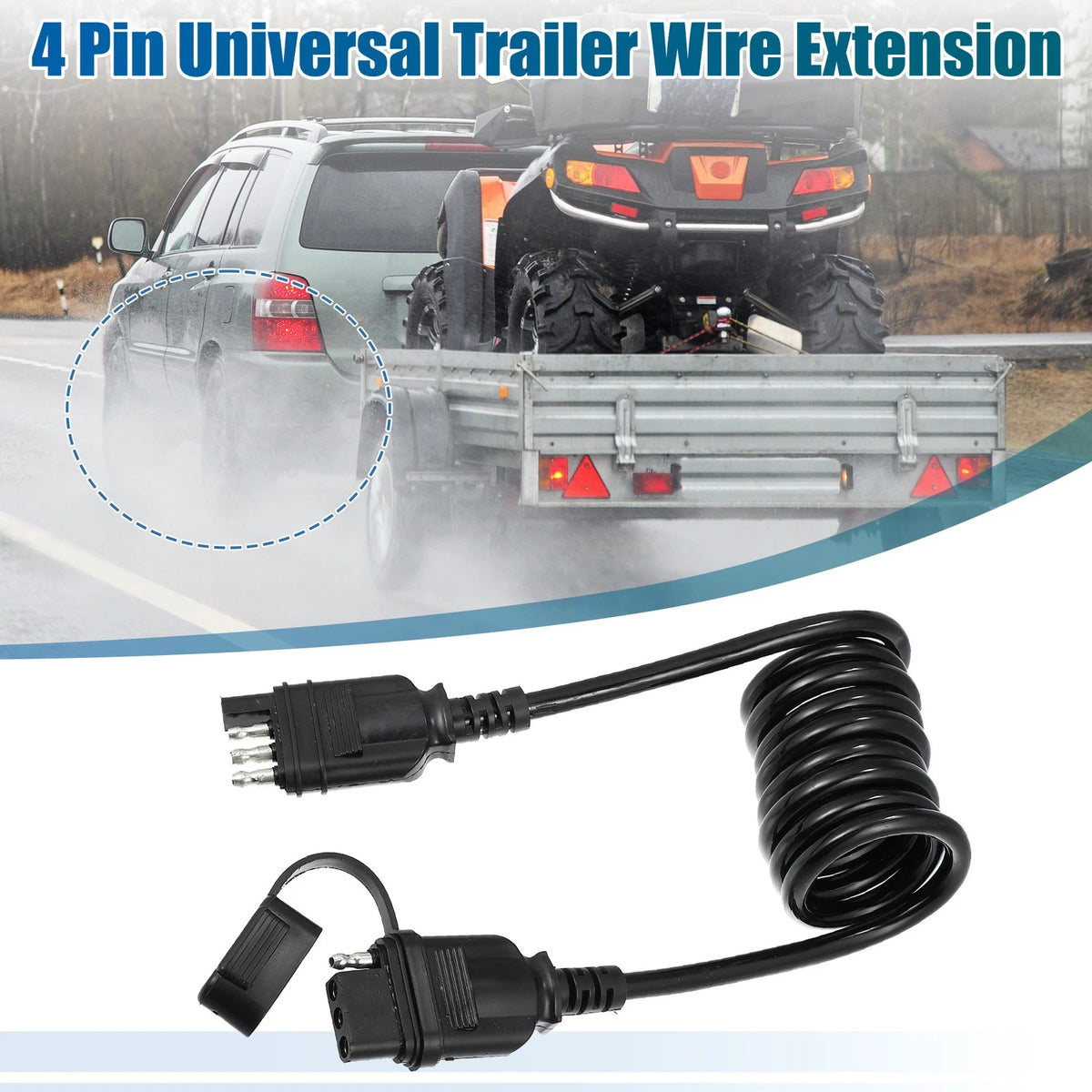 4 Pin Trailer Extension Wire Coiled Adapter 4 Way for 4 Pin Vehicles (60in)