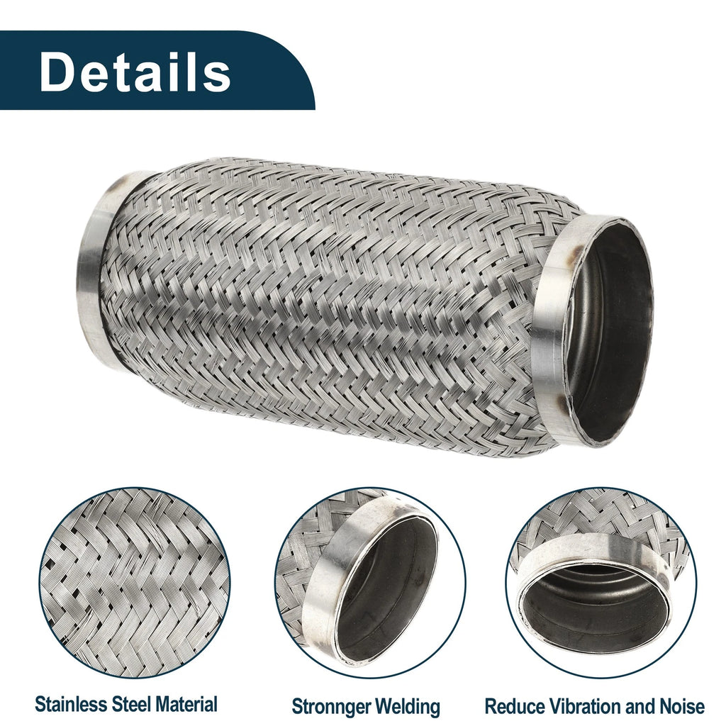 Exhaust Flex Pipe for 3.14 Inch OD, Braided, Silver Tone