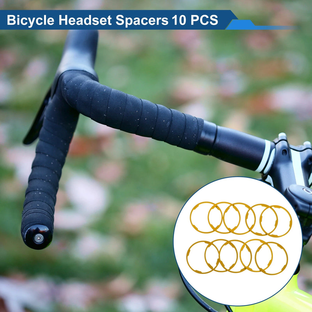 Bicycle Headset Spacer Set 2mm 1-1/8 for Gold Tone 28.6mm Fork Stem (10 Pcs)