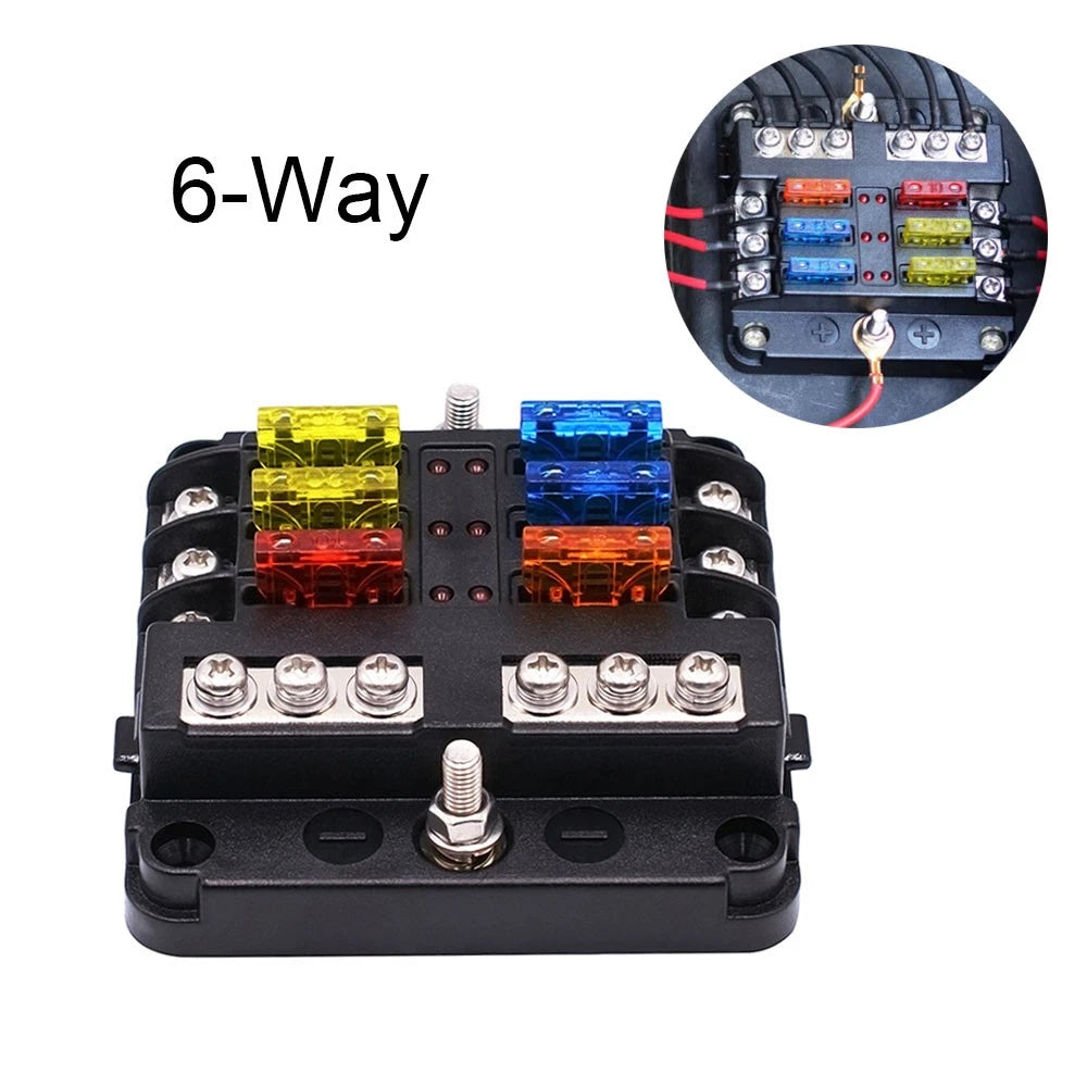 6 Way Power Distribution Panel Fuse Box for Car Boat 12-32V