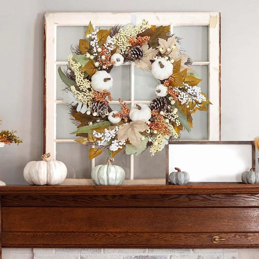 24 Inch Wreath with Sunflowers and Maple Leaves for Fall Decoration