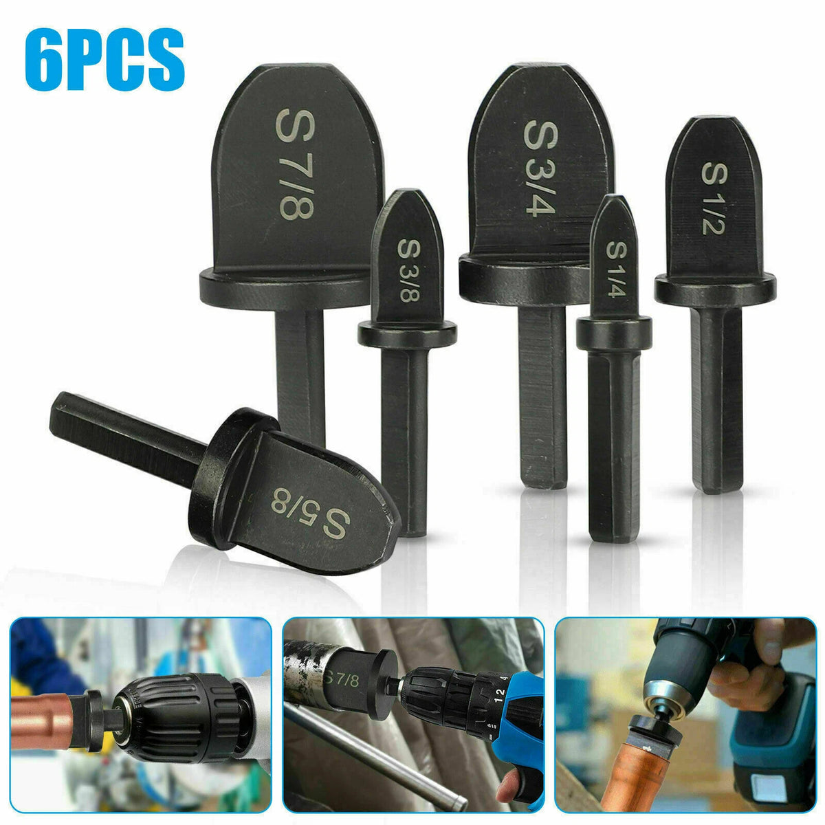 Set of 6 Air Conditioner Copper Tube Expander Swaging Tool Drill Bit