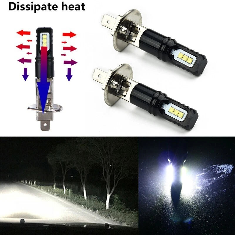 2X H1 6000K 6000LM DRL LED Headlight Bulb Kit for