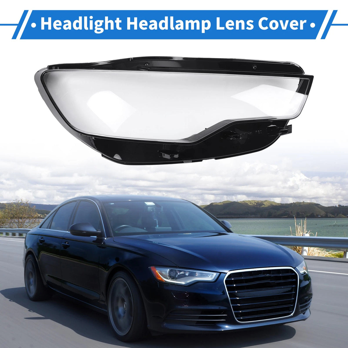 1 Pc Headlight Lens Cover for Audi A6 (2012–2014) Black Clear