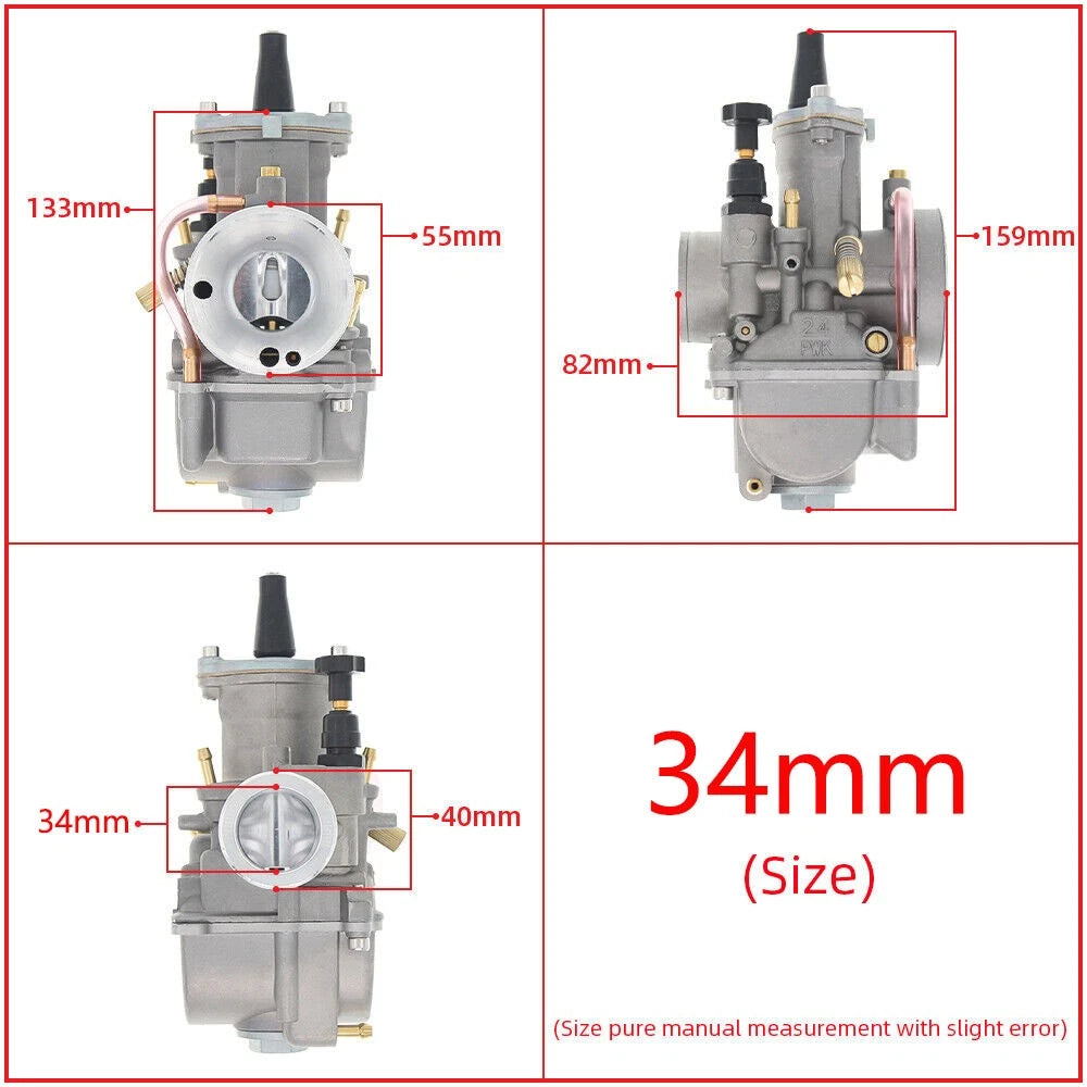 34mm Carburetor for PWK34 Keihin KOSO OKO ATV Go Kart Dirt Pit Bike (250-350cc)