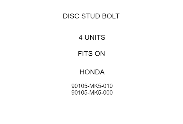 Disc Stud Bolt Replacement for Honda (90105-MK5-000) (2013–2024)
