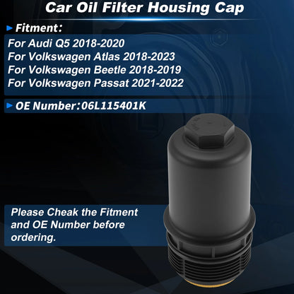 Oil Filter Housing Cap for Audi Q5 (2018–2020) 06L115401K Plastic Black