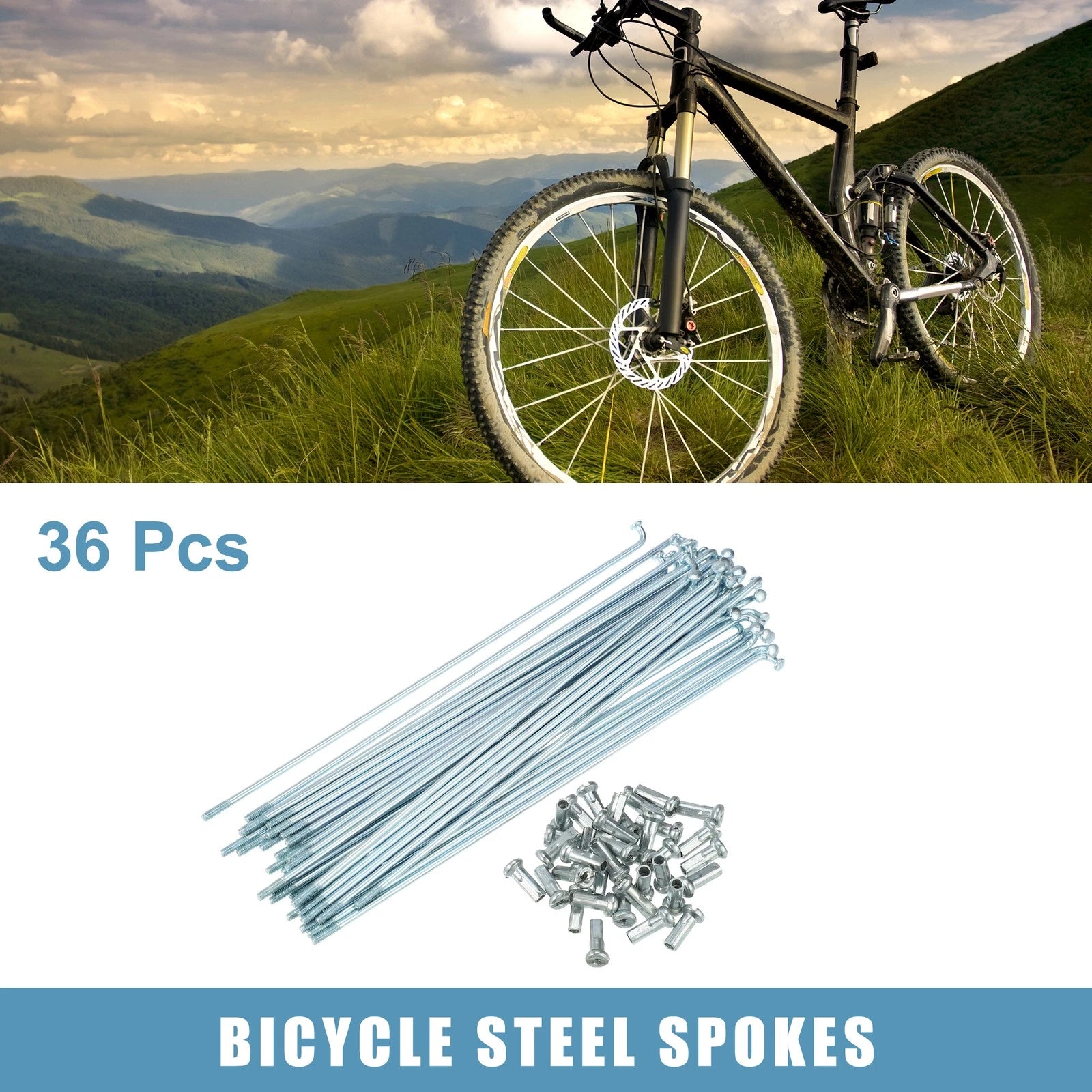 36PCS Bicycle Spokes J Bend Steel Replacement with Nipples for 14G 143mm (143mm)