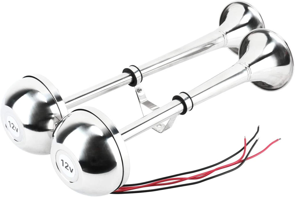 12V 125DB Stainless Steel Electric Dual Trumpet Horn for Marine (18-1/2")
