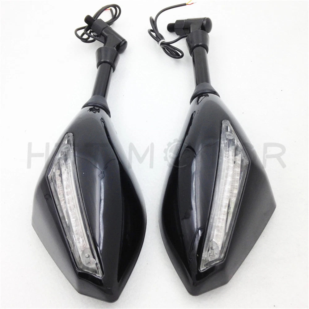 LED Turn Signal Side Mirrors for Honda Suzuki Cruiser (8-10mm)