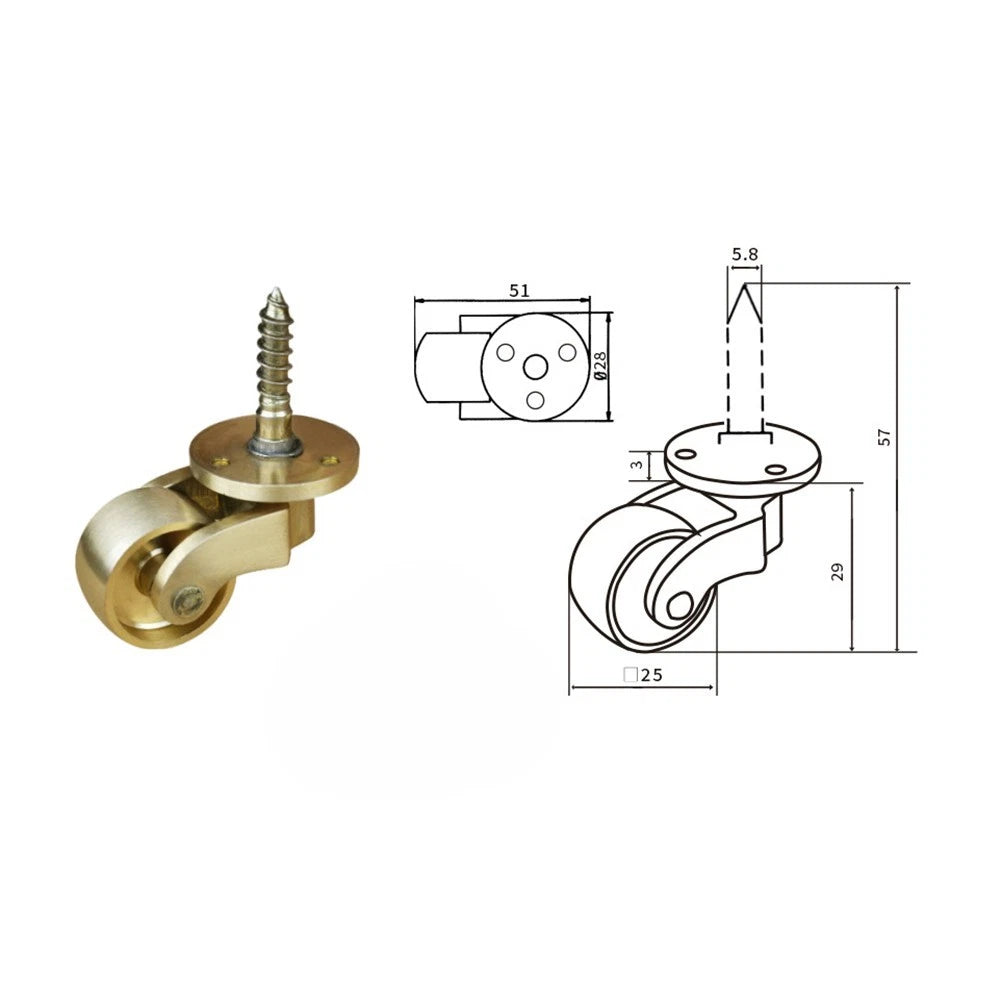 360 Degree Rotation Brass Caster Wheels (Furniture Mobility)