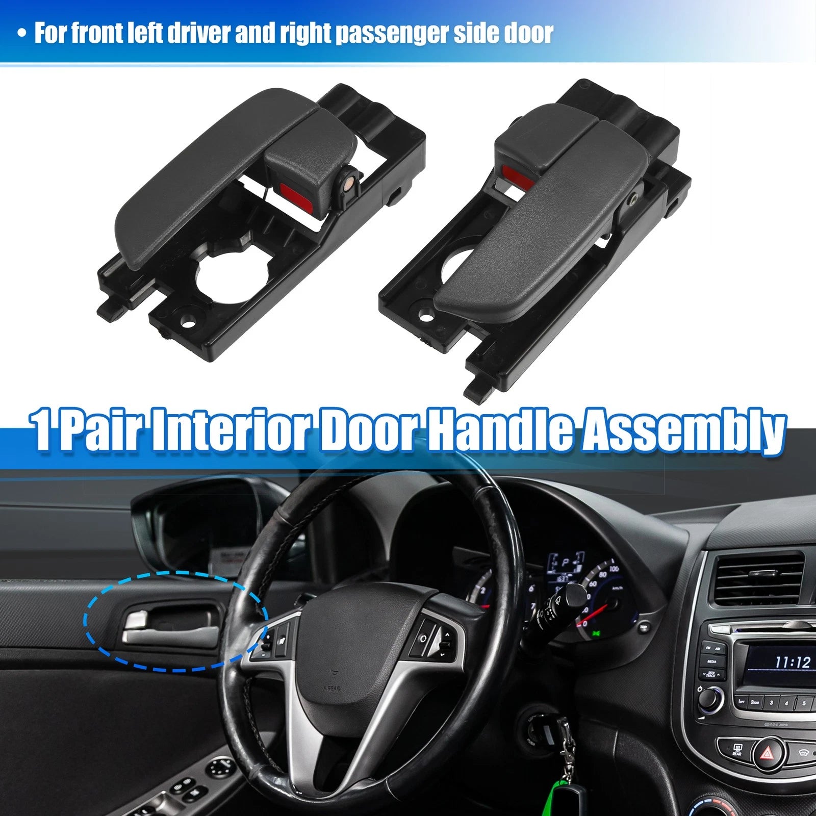 Front Inner Door Handle Pair Left Right Replacement for Hyundai Accent (2000–2017)