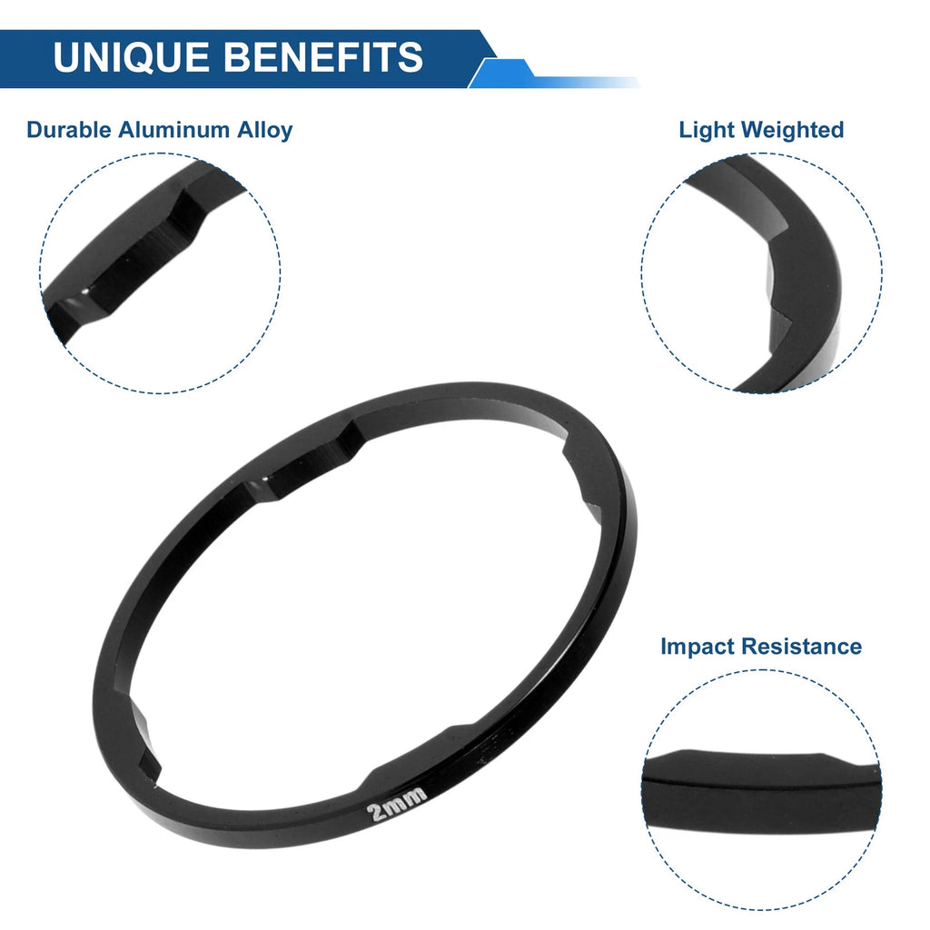 Bicycle Headset Spacers 2mm 28.6mm Black Aluminum 1-1/8 10 Pack