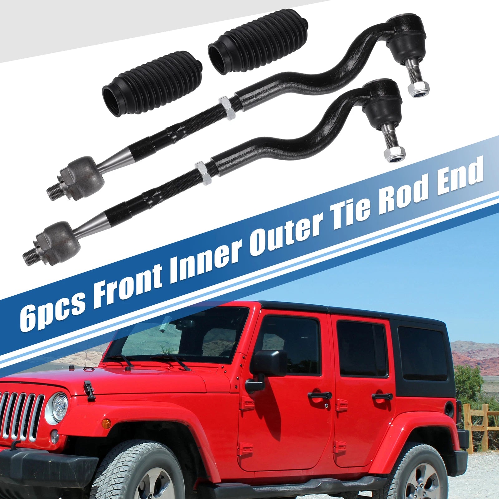 Set of 6 Front Inner Outer Tie Rod End Links for Dodge Durango (2011–2015)