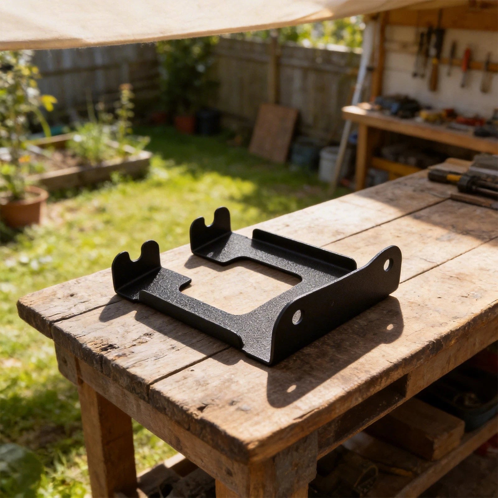 Space Saving Wall Rack for Lawn Mower Storage with Tool Bracket