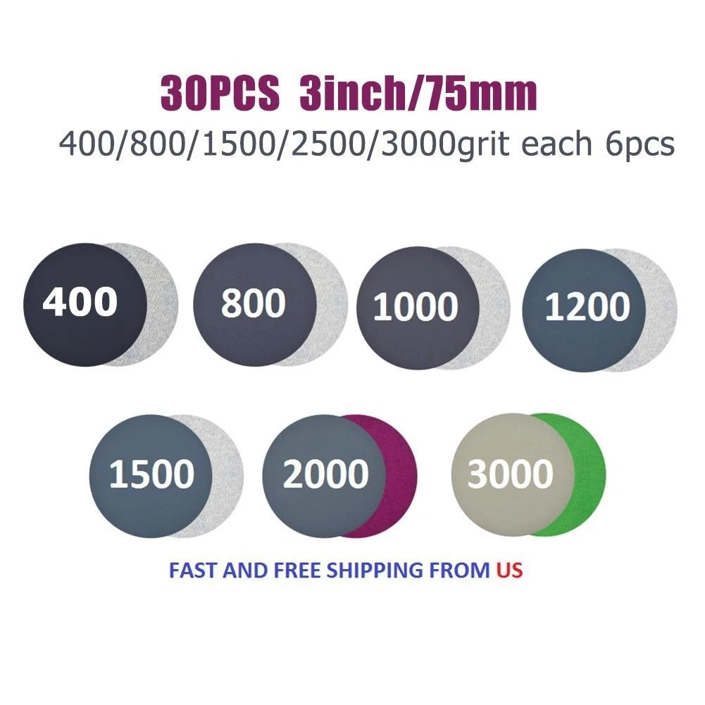 30 Sanding Discs 400-3000 Grit Abrasive Pads for Automotive Use
