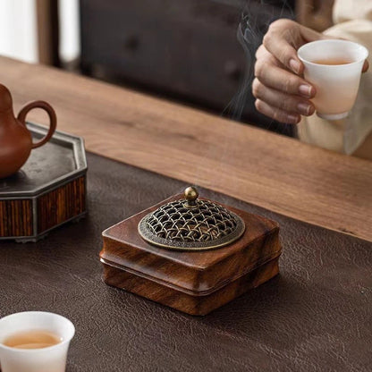 Walnut Wood Incense Burner for Sandalwood Coil (Handmade Cultural Design)