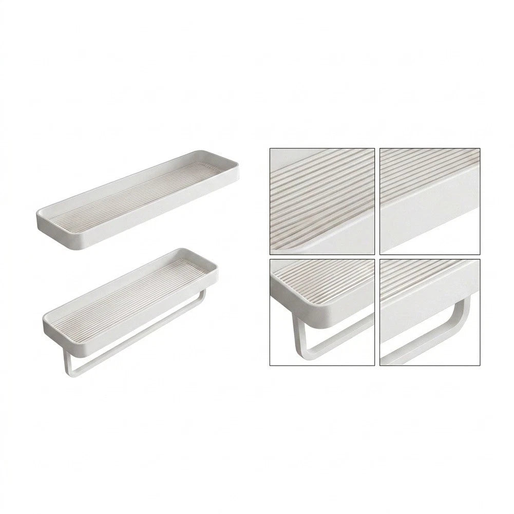 2X White Bathroom Storage Rack No Drilling Needed Towel Organizer