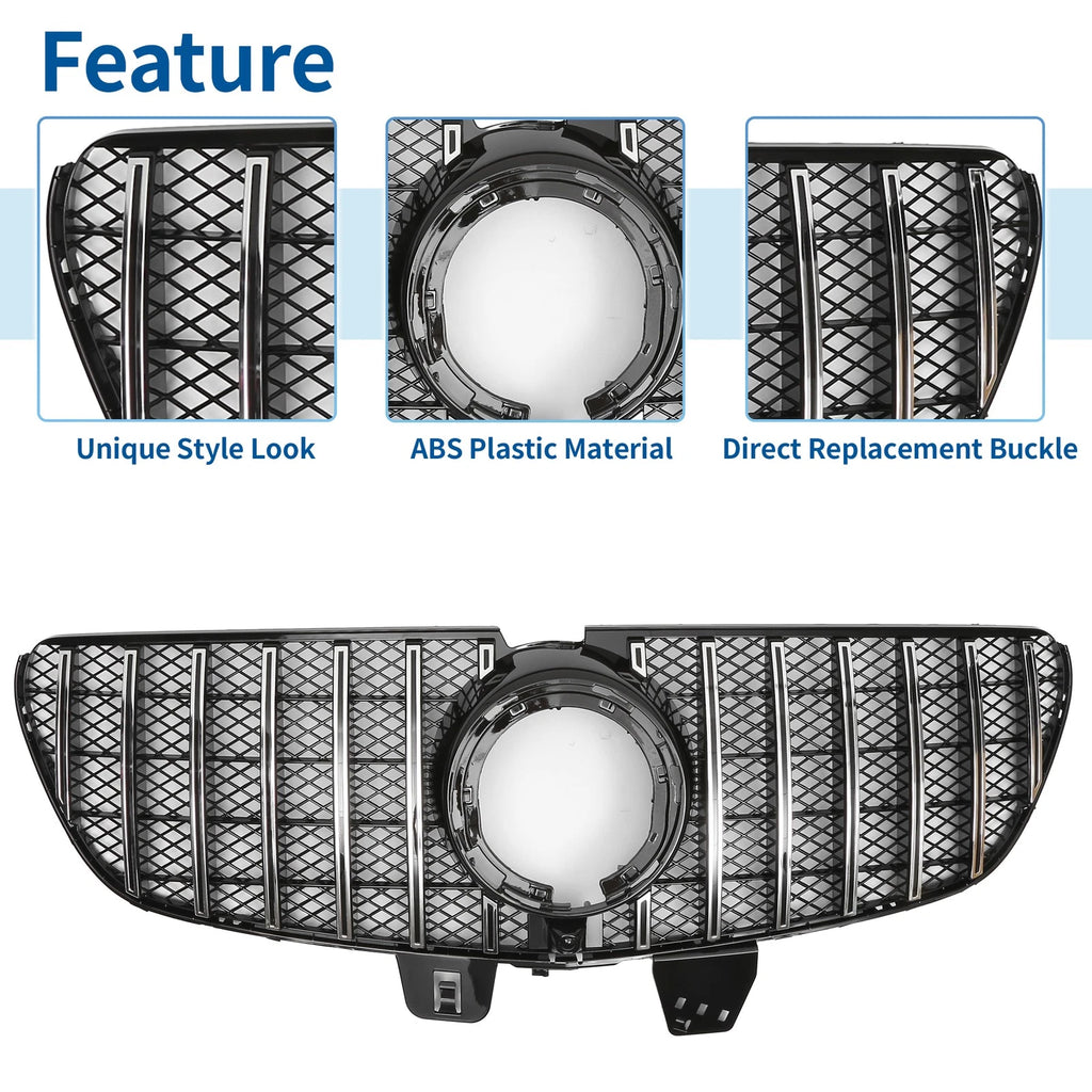 Front Upper Bumper Grille for Mercedes-Benz V-Class (2020) Chrome Silver Tone