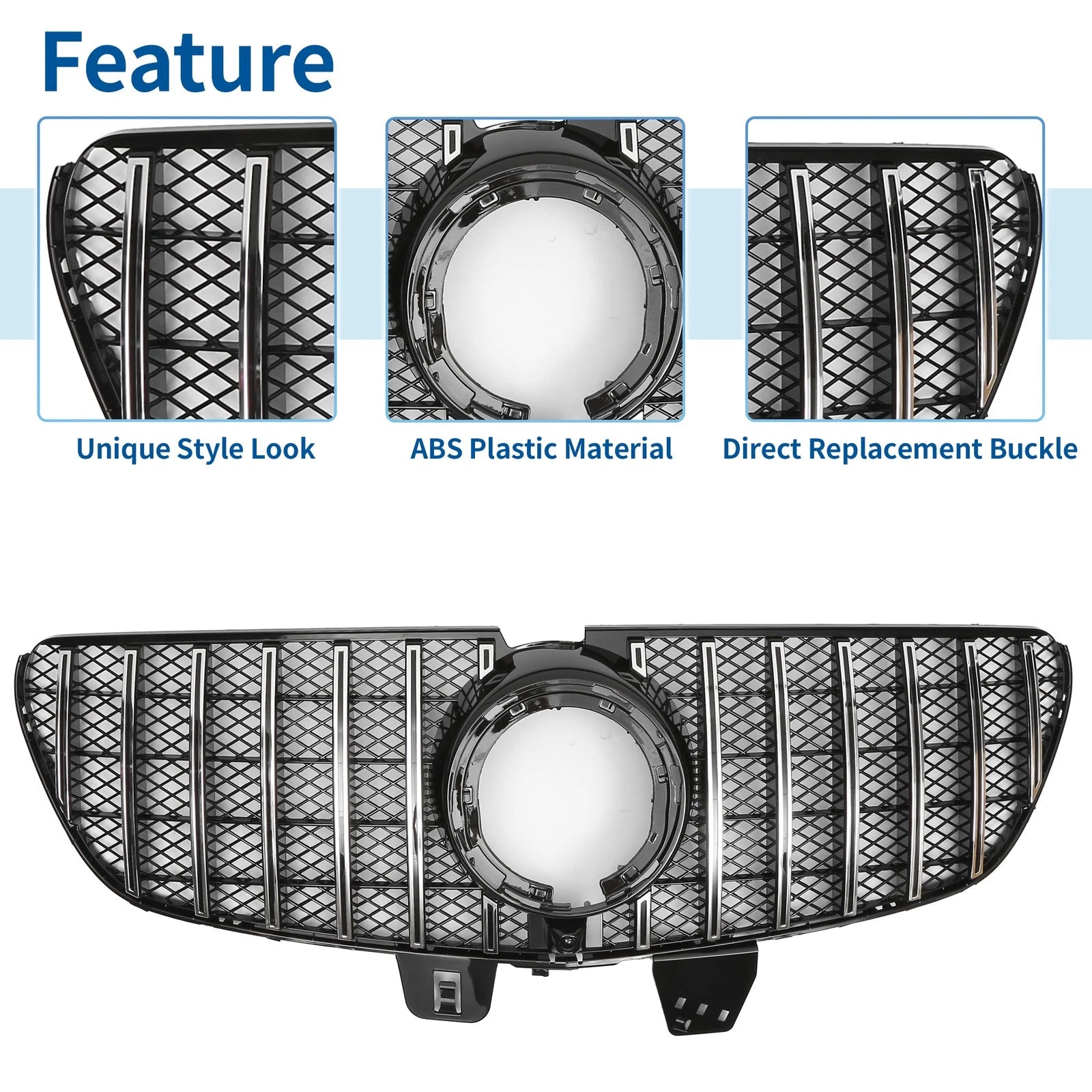 Front Upper Bumper Grille for Mercedes-Benz V-Class (2020) Chrome Silver Tone