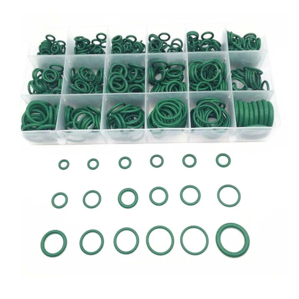 O Ring Set of 18 Sizes for Automotive Applications - Green Rubber