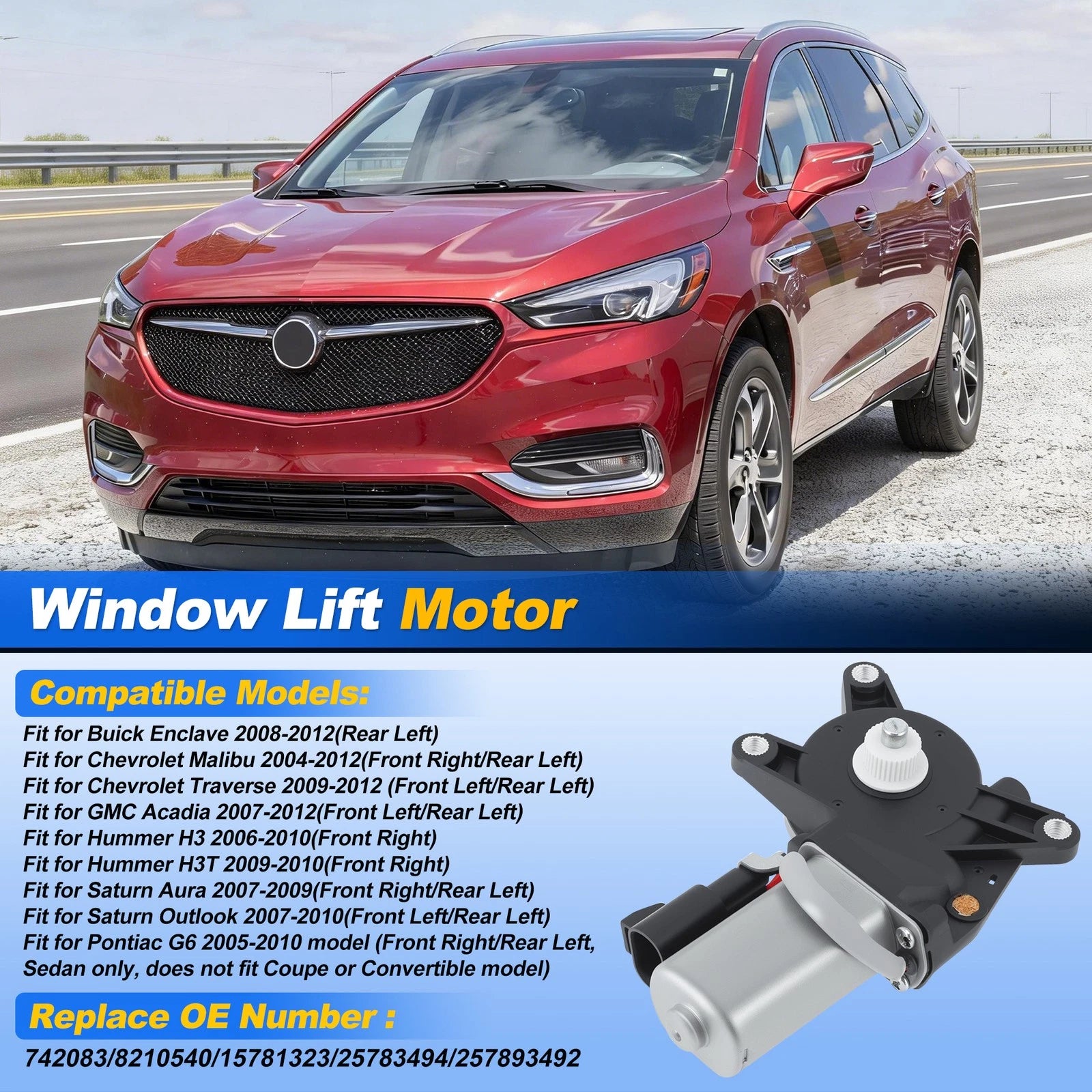 Power Window Motor Rear Left for Buick Enclave Sedan (2008–2012)