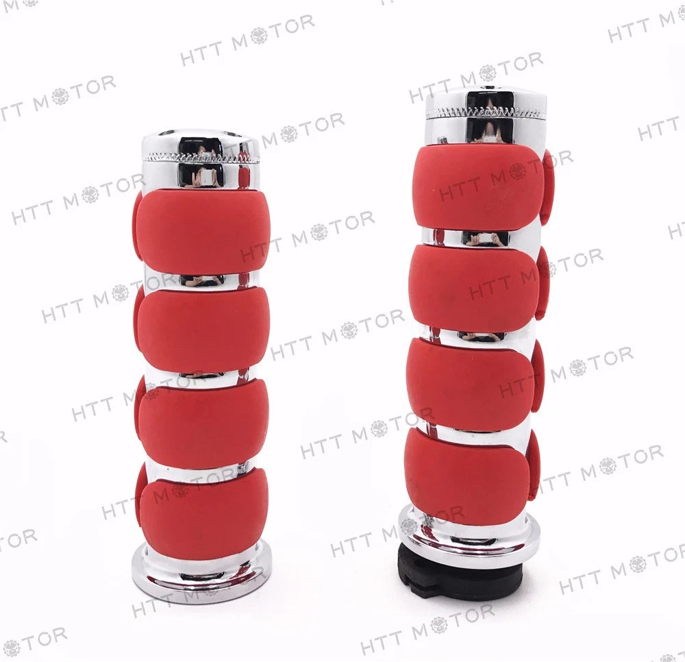 7/8" Chrome Red Motorcycle Flat Handlebar Grip & Throttle Tube for