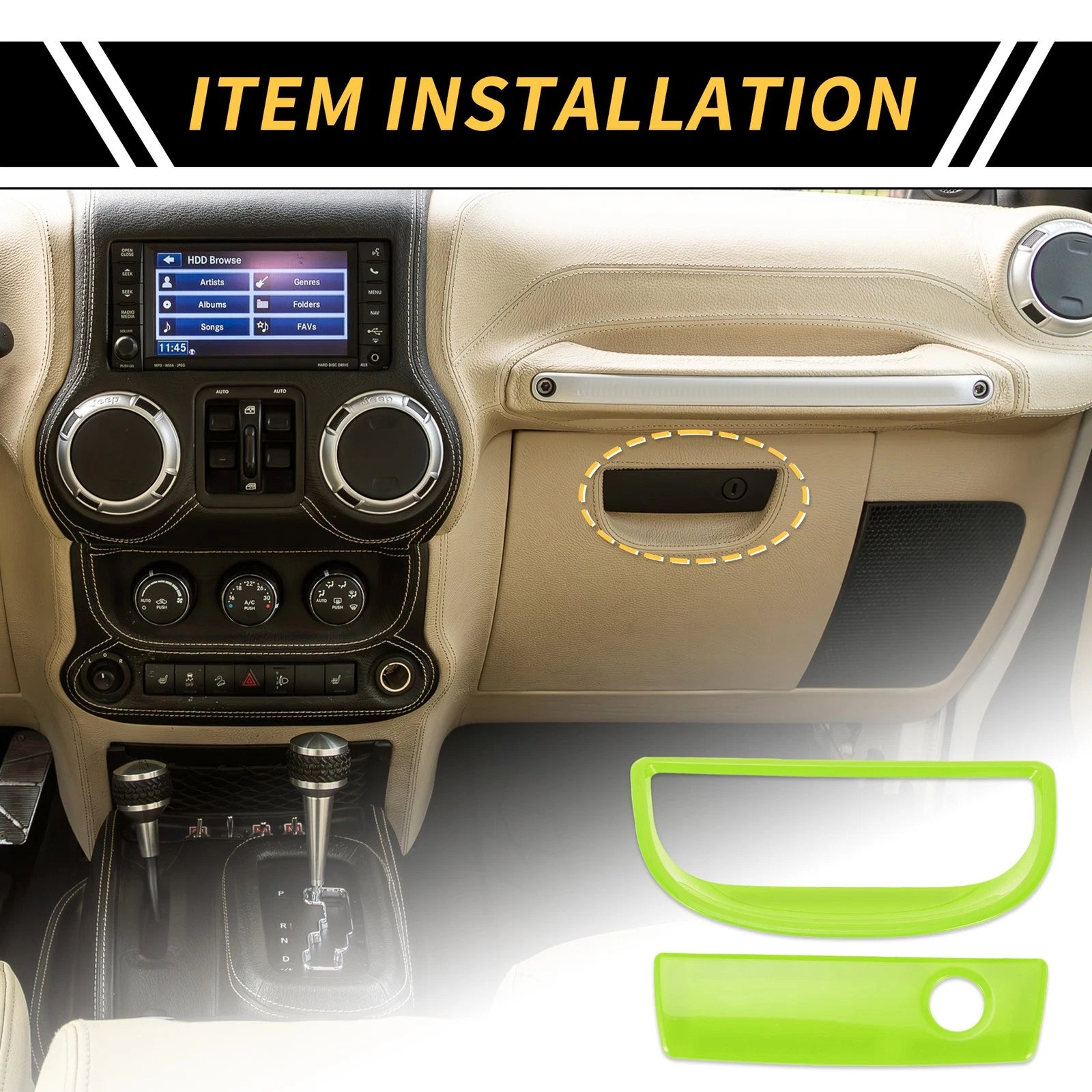 Glove Box Handle Switch Cover Trim for Jeep Wrangler JK (2007–2017) White