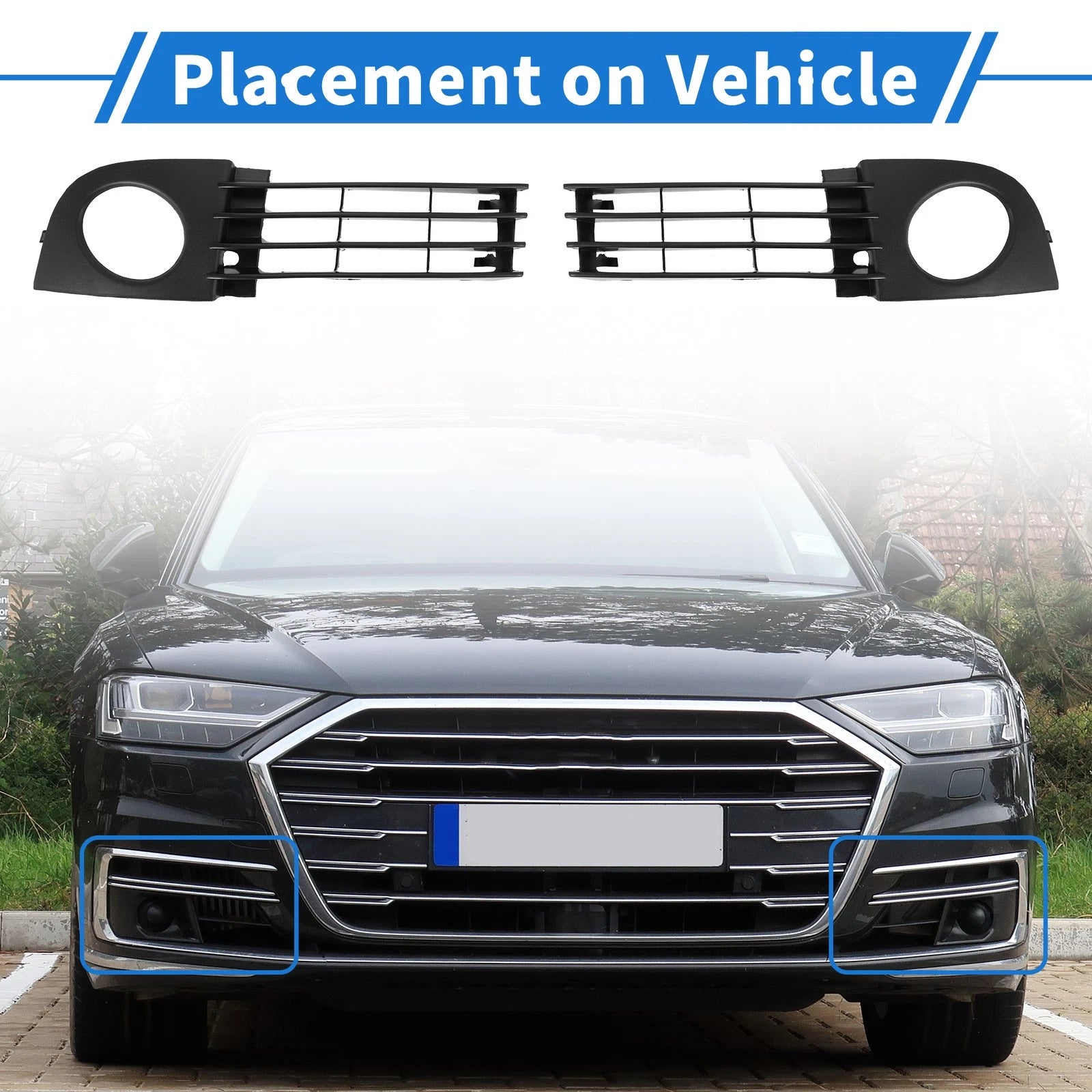 Pair Front Fog Light Grill Replacement for Audi A6 C5 (2002–2005)
