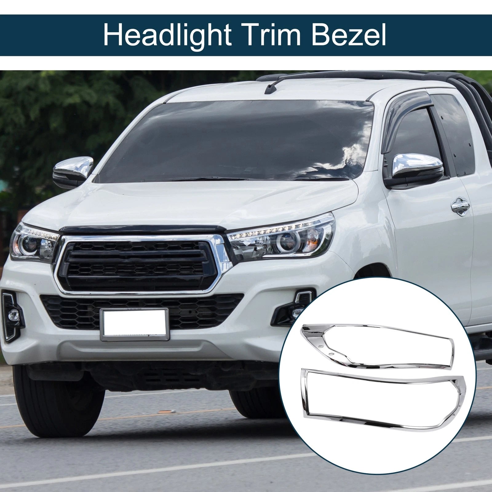 Front Headlight Trim Bezel Pair for Toyota Hilux Revo (2015–2017) Silver