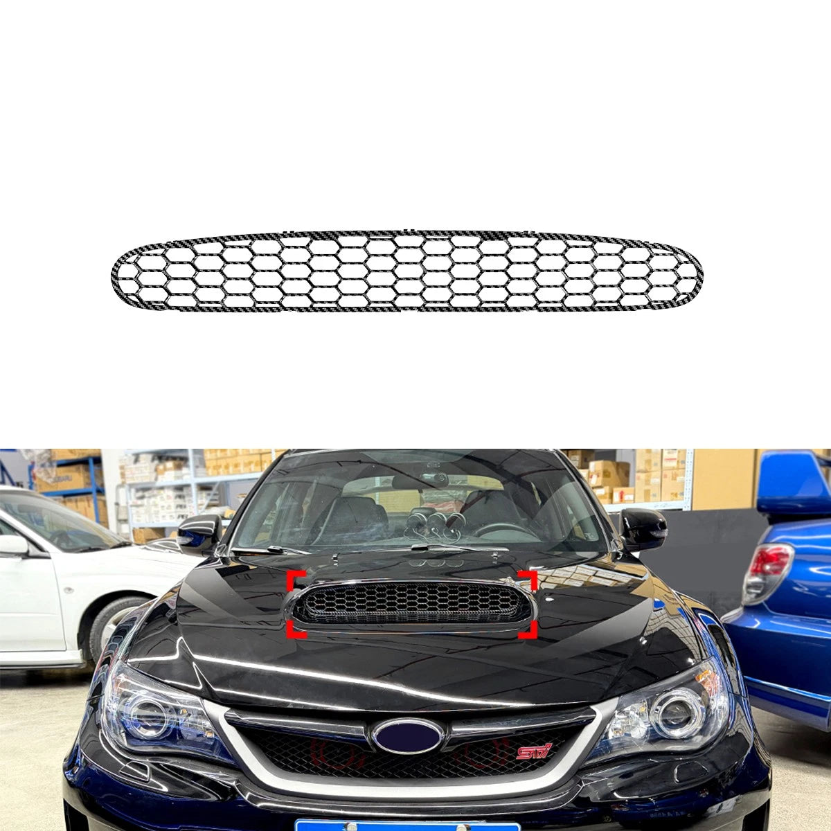 Carbon Look Front Hood Vent Scoop Mesh for Subaru Impreza WRX STI (2008–2014)