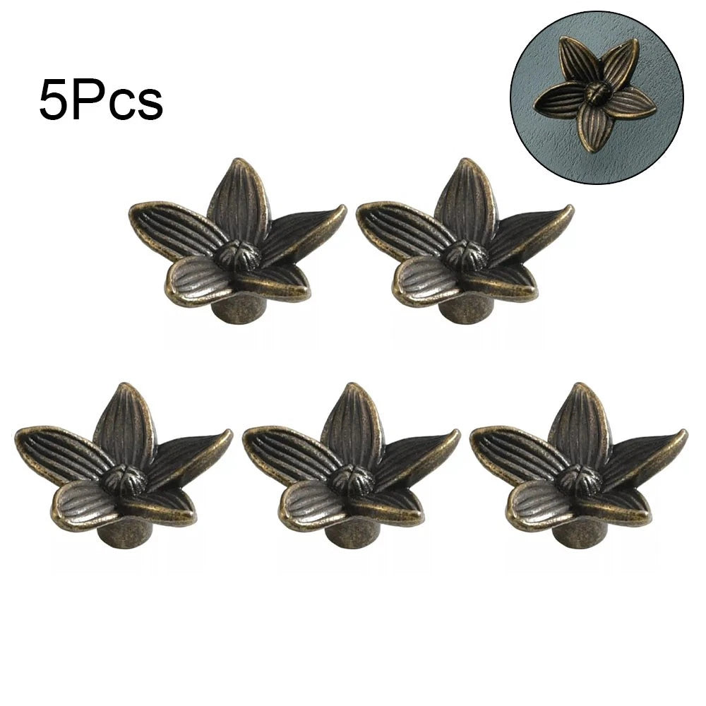 5Pcs Antique Flower Handle Knobs for Drawer Door Cabinet Jewelry Box