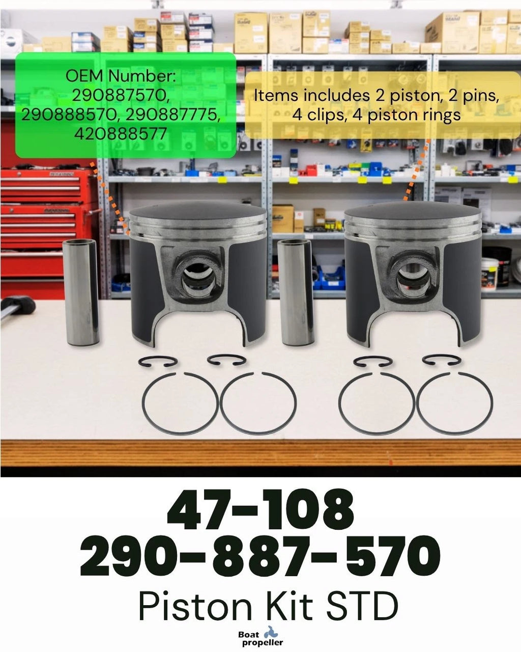 2X Piston Kit for SeaDoo 951 (47-108 290-887-570-F STD + Ring)